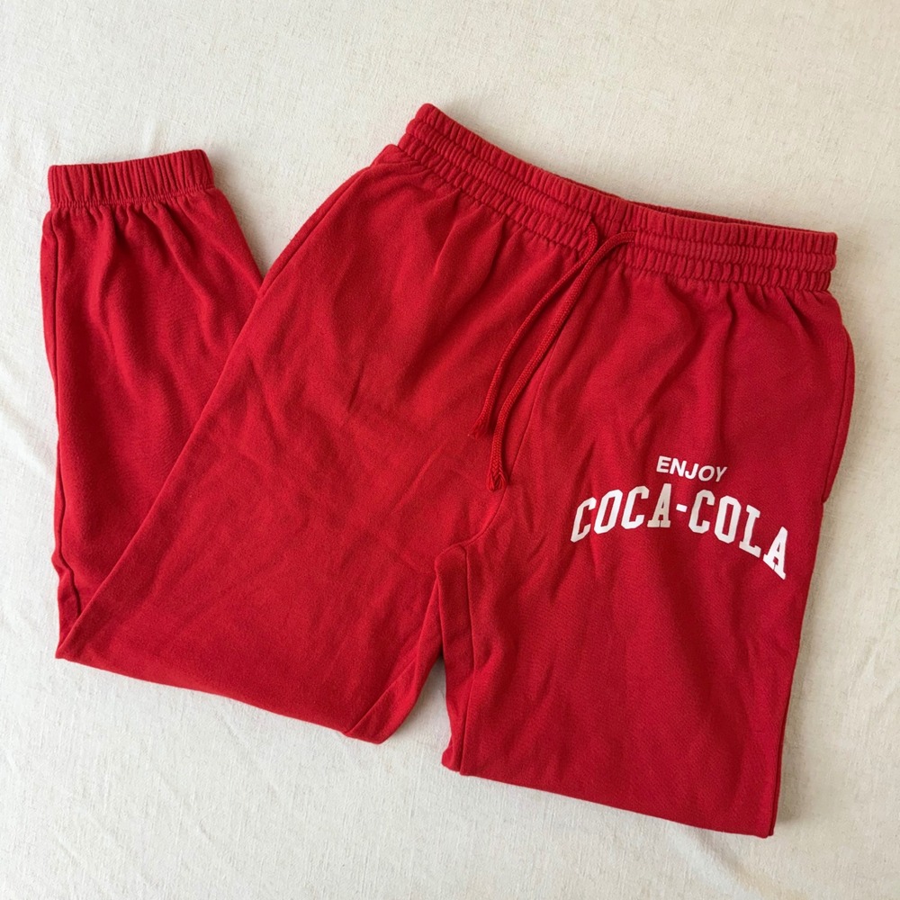 Coca-Cola Red Graphic Sweatpants Joggers Mens Small Enjoy Coca-Cola Logo